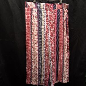 New Directions Boho Patchwork Wide Leg Pants Sz L Womens Floral Festival Y2K
